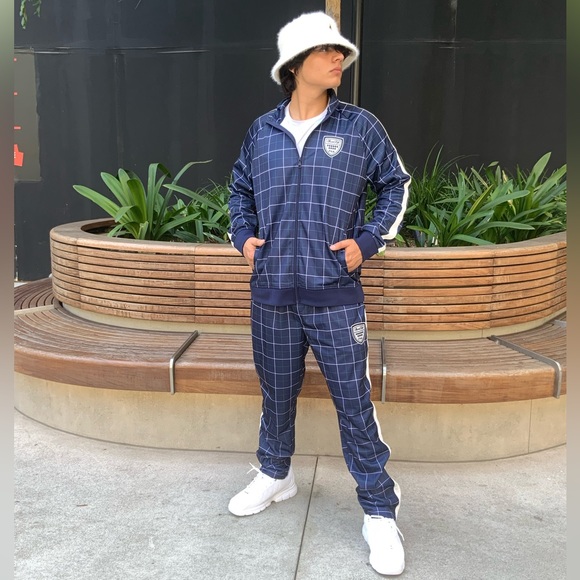 Men's Fila Navy | Teal | White Plaid Casual Outfit Set Tracksuits NWT - Picture 1 of 9